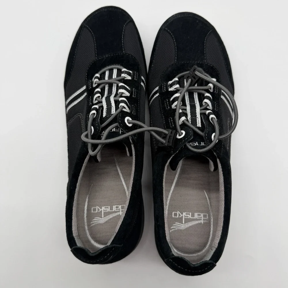 Dansko Women's Comfort Walking Sneakers Black Suede Mesh Toggle Lace Shoes 41